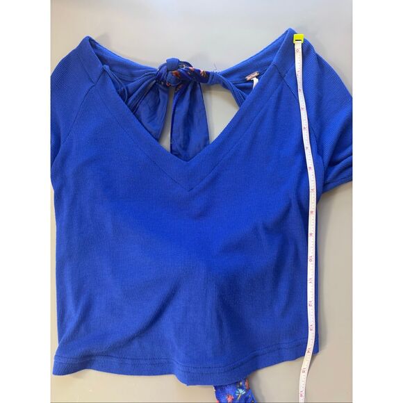 Free People Lookin Forward ribbed crop top open back Size small Blue Flame - Picture 10 of 13